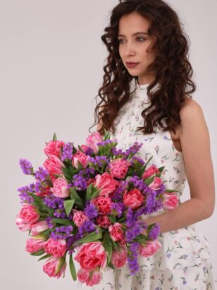 Дуо пионовидные тюльпаны и статица